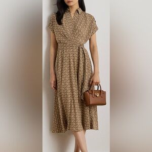 Ralph Lauren Chain Print Dress in Brown and Tan